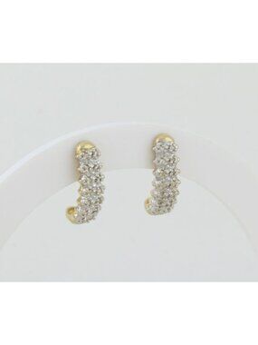 10k Yellow Gold Diamond Earrings Half Hoop Earrings .08 tcw hoops 3/4" x 1/4"